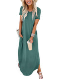 ANRABESS Womens Summer Maxi Dress Short Sleeve Casual Loose Long T Shirt Dresses Split Vacation Beach Sundress Travel Outfits