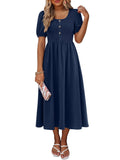 ANRABESS Womens Summer Short Sleeve Scoop Neck Midi Dress with Pockets