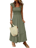 ANRABESS Womens Summer Sleeveless Maxi Dress Square Neck Smocked Boho Casual Ruffle Strap Flowy A-Line Long Beach Sundress