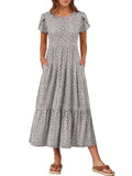 ANRABESS Womens Summer Petal Short Sleeve Maxi Dress with Pockets