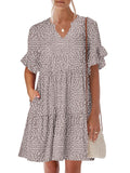 ANRABESS Women's Summer Casual Dress, V-Neck Ruffle Sleeve Tiered Mini Dress, Soft Comfy Fabric with Pockets for All-Day Wear